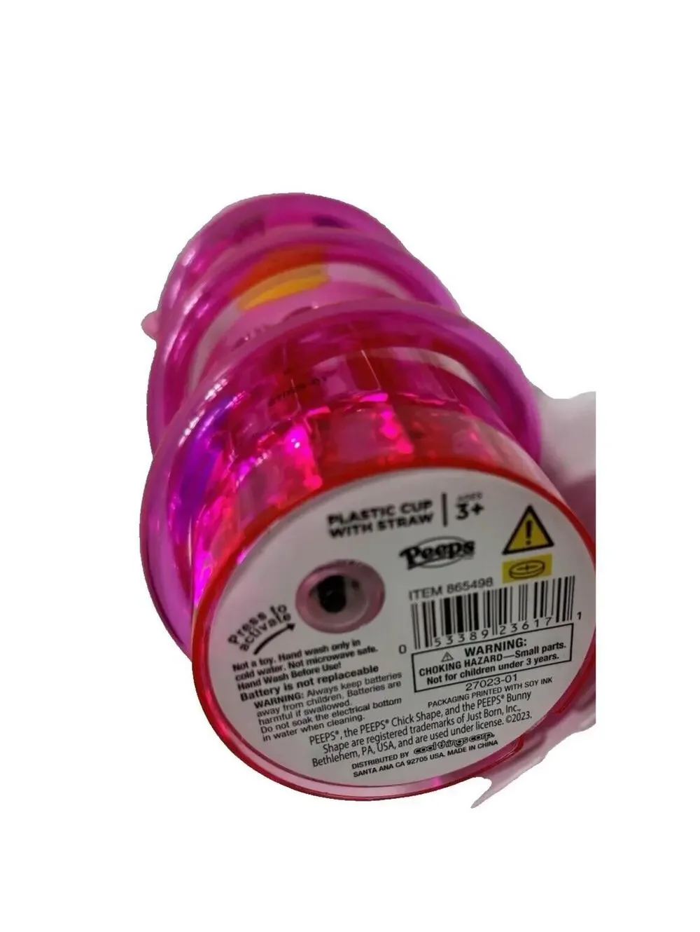 Kids Peeps Cup With Straw Light Up Activated Push Button Pink Colourful Bunnies